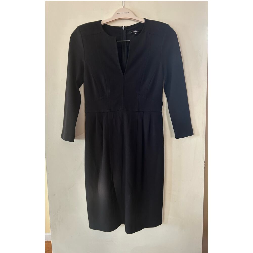 Nanette Lepore Fitted Dress Maxi Midi Darted Waist 3/4 Sleeves Size 4 Black